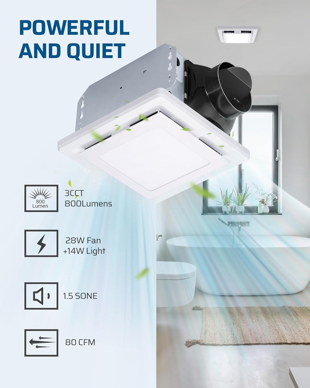 White 80 CFM 1.5 Sones Bathroom Exhaust Fan with Light W106893