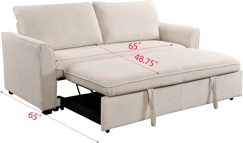 Beige Fabric Convertible Sleeper Sofa with Pull out Bed E31101