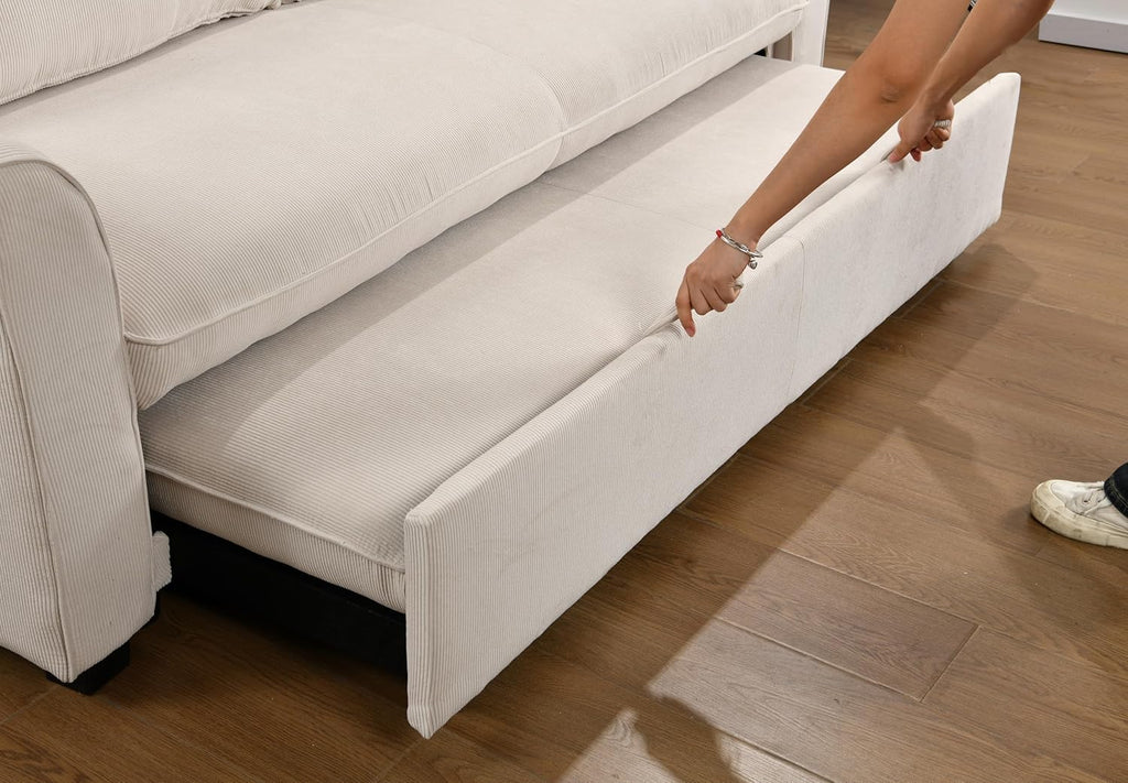 Beige Fabric Convertible Sleeper Sofa with Pull out Bed E31101