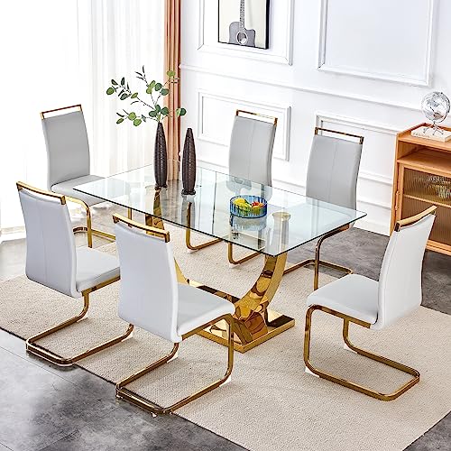 63" Glass Dining Table with Tempered Glass Top W76483