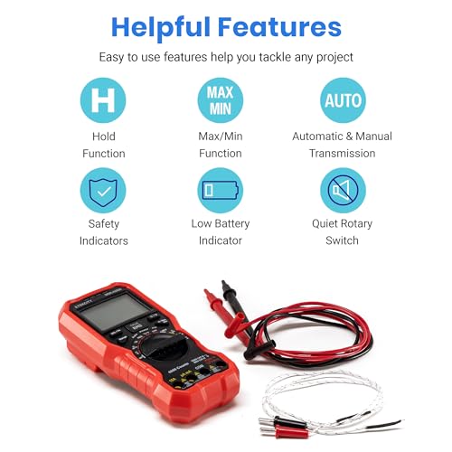 Digital Multimeter Voltmeter Tester TRMS 6000 Counts Red T374