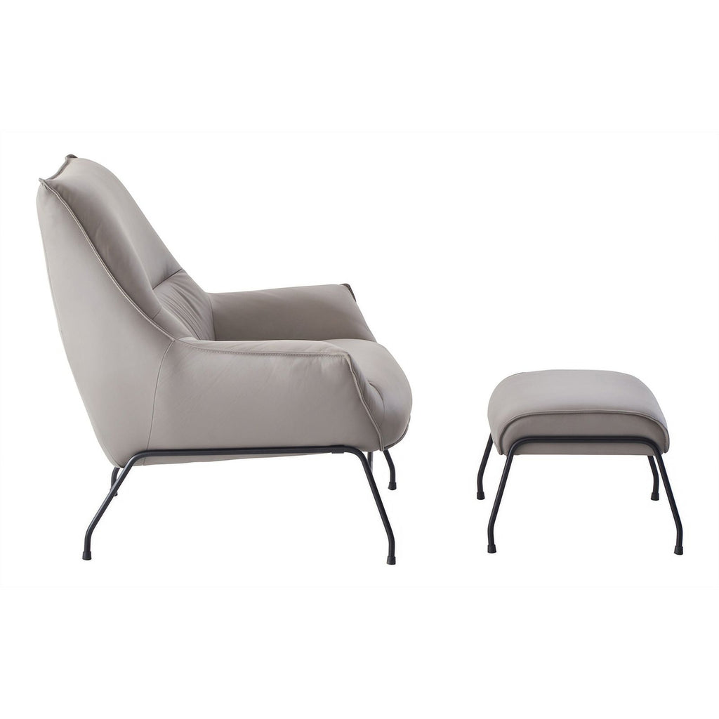 Khaki Upholstered Leather Accent Chair and Ottoman W796