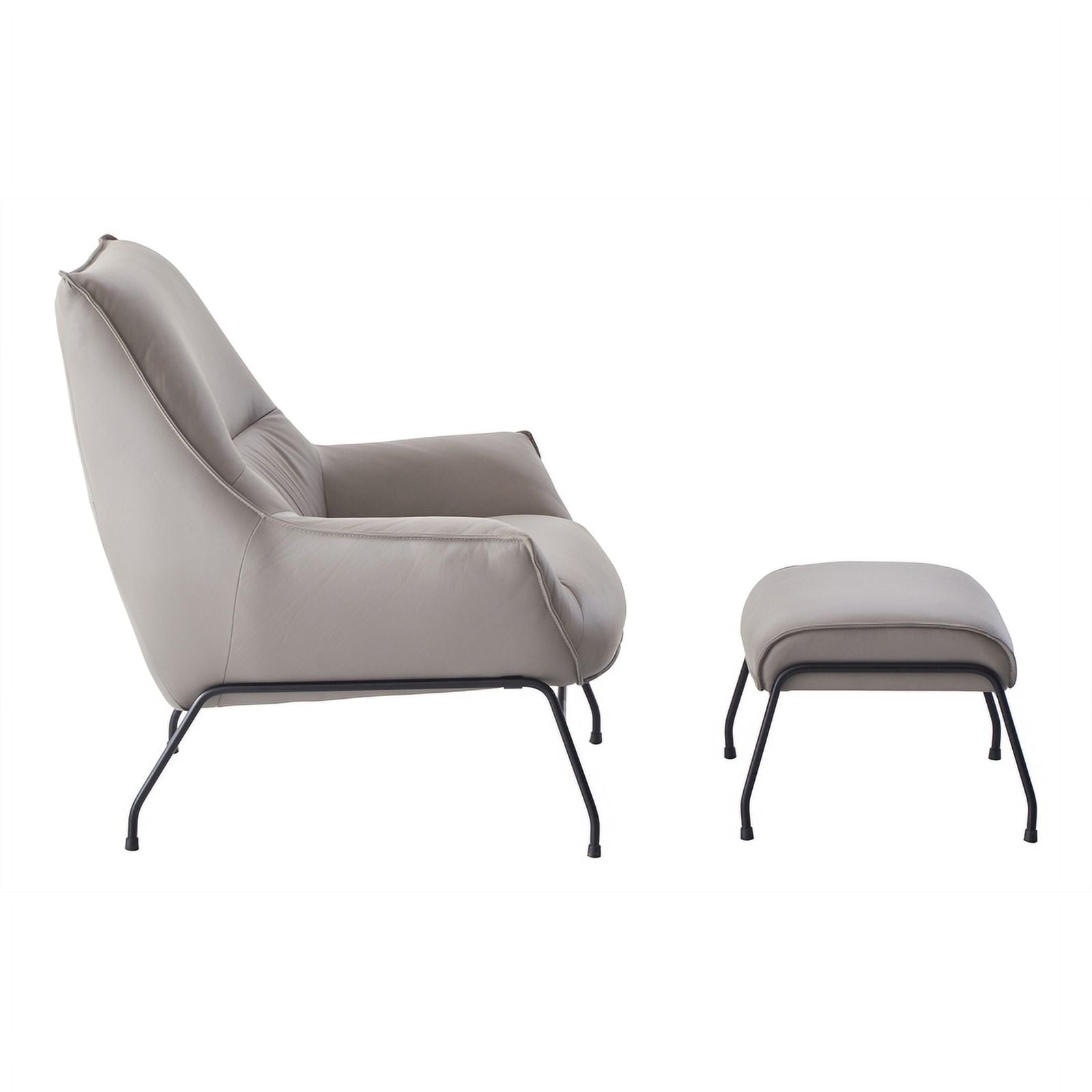 Khaki Upholstered Leather Accent Chair and Ottoman W796