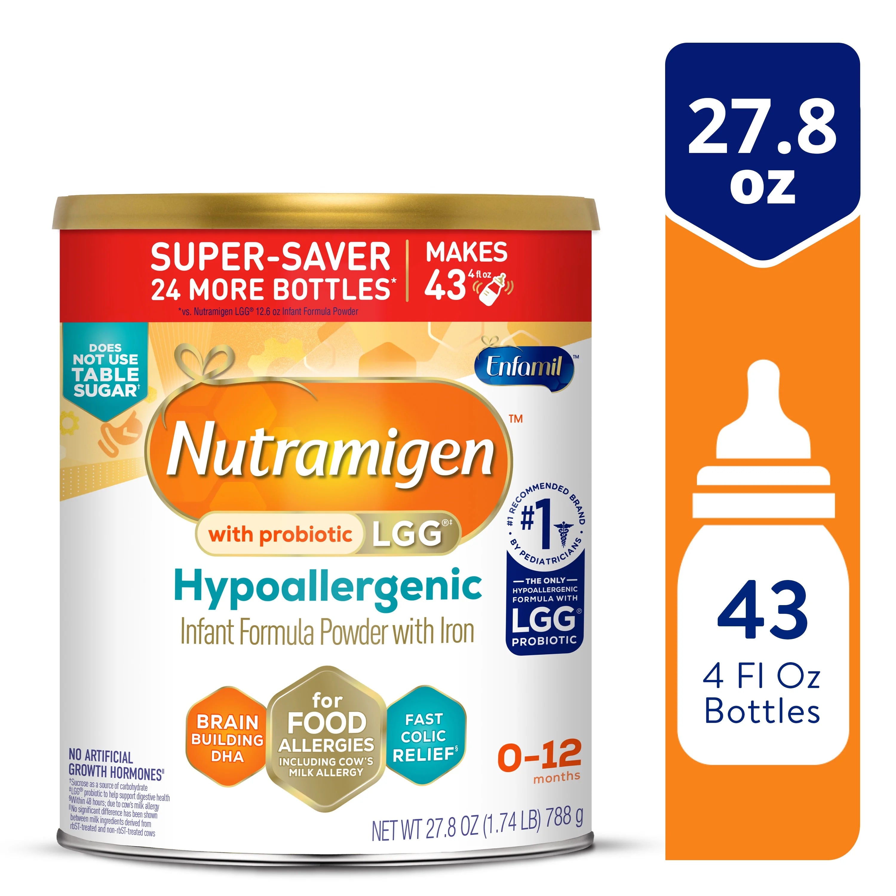 Hypoallergenic Lactose Free Infant Formula Powder Can, 27.8 Oz W823665