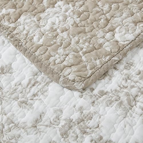 Queen Quilt Set, Reversible Floral Cotton Bedding with Matching Shams T74514