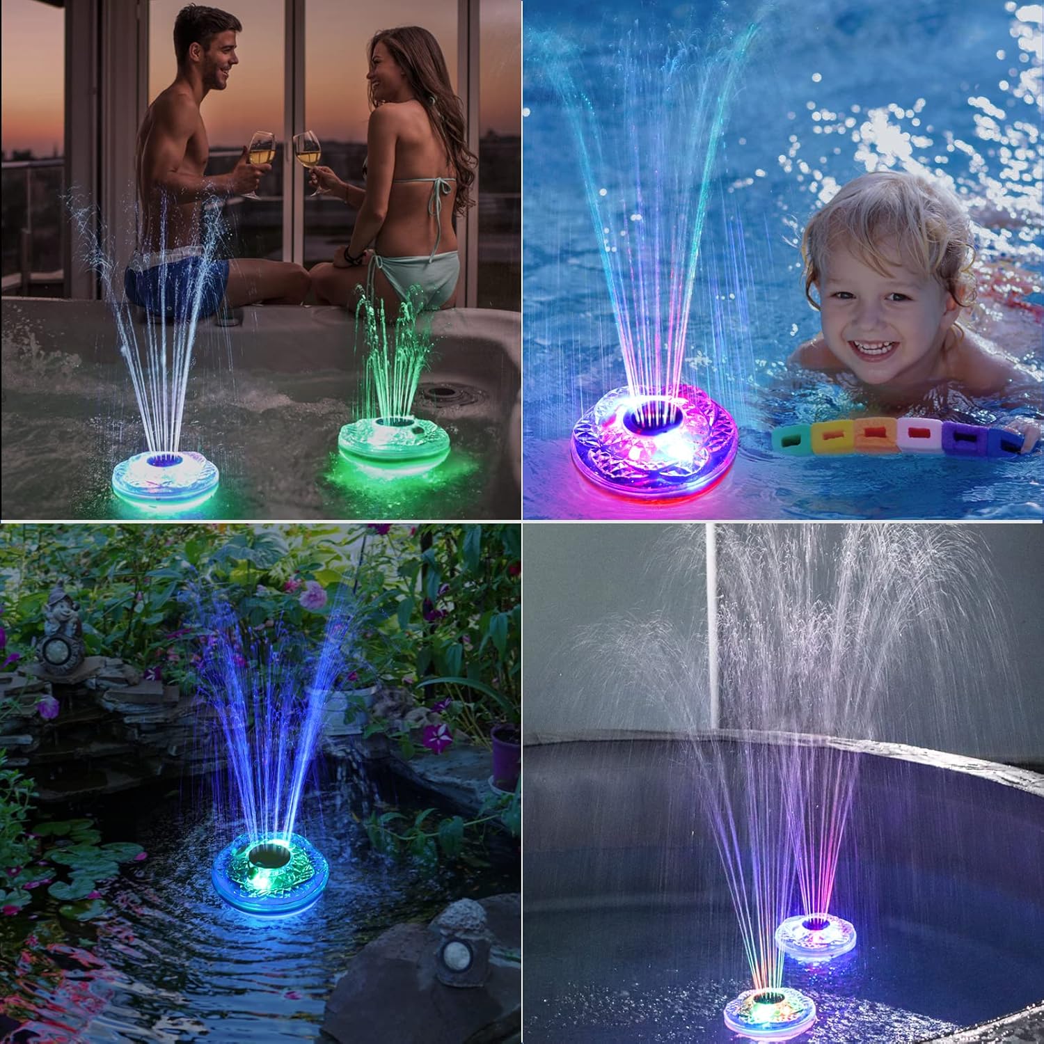 Floating Pool Fountain with Light Show, Rechargeable Battery, IP68 Waterproof, 2 Modes, 1pc F793562