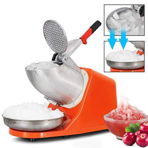 Orange Electric Ice Shaver Machine Ice Crusher, Stainless Steel Blade Snow Cone Maker, 143lbs/hr Shaved Ice Machine R999079