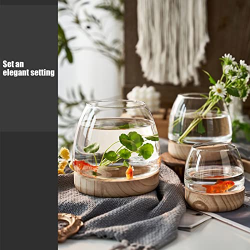 Glass Vase with Wooden Support Base, Clear Glass Bubble Vase, 1pcs (B 23 × 22 × 20 cm) M829
