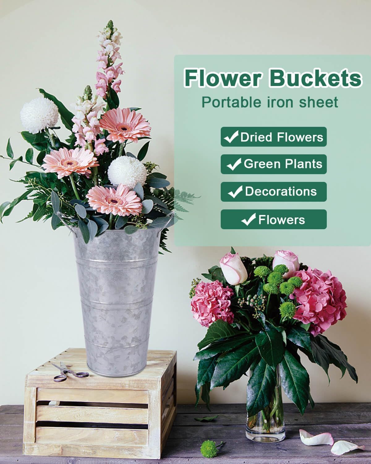 6 Pcs Galvanized Metal Vases with Handles (Silver) N178