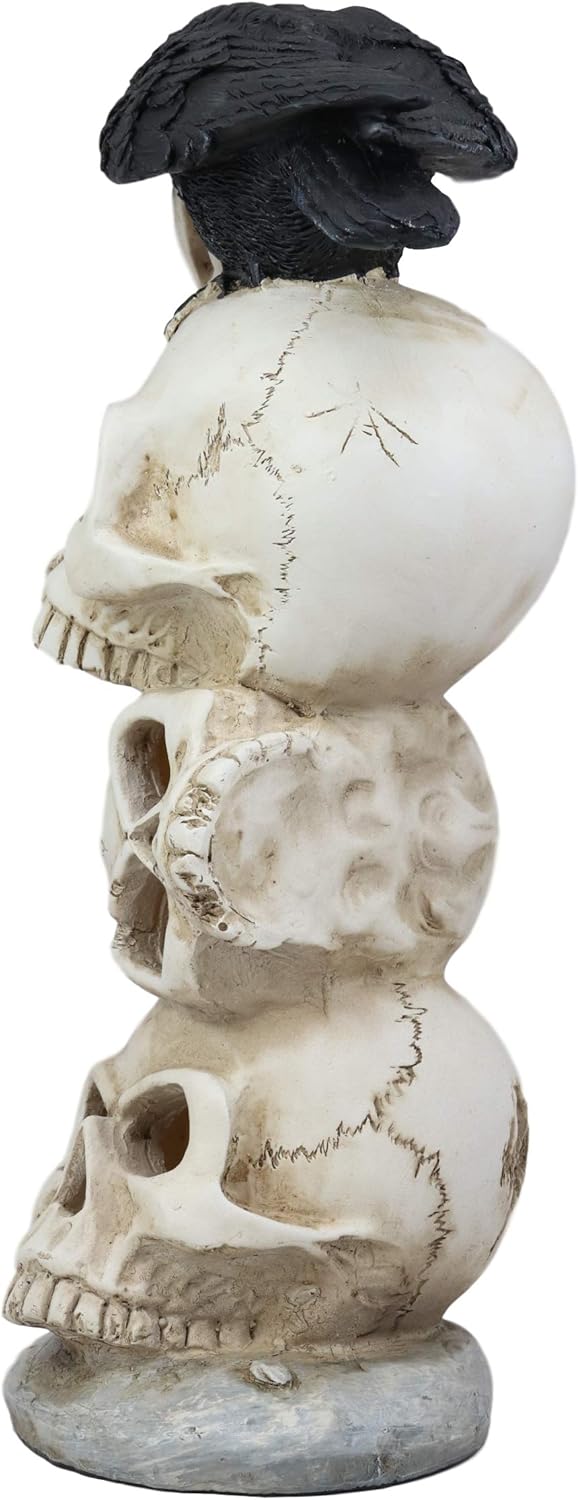 Gothic Raven Crow Bird Perching On Pole Totem Stacked Skulls with Color Changing LED Night Light Statue 11.75" Tall Skull Macabre Ossuary Figurine W60155