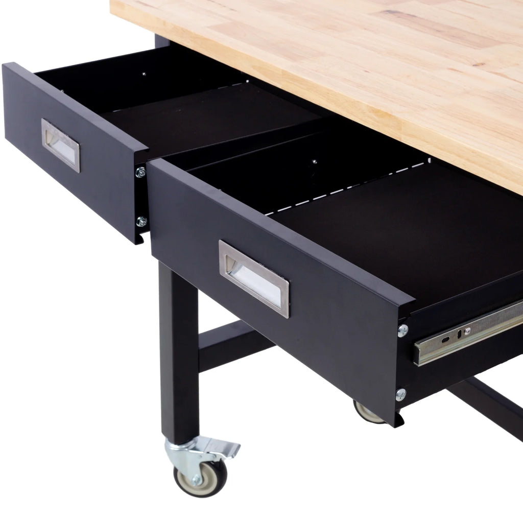 48in Adjustable Bamboo Wood Work Bench with Drawer Storage J281578