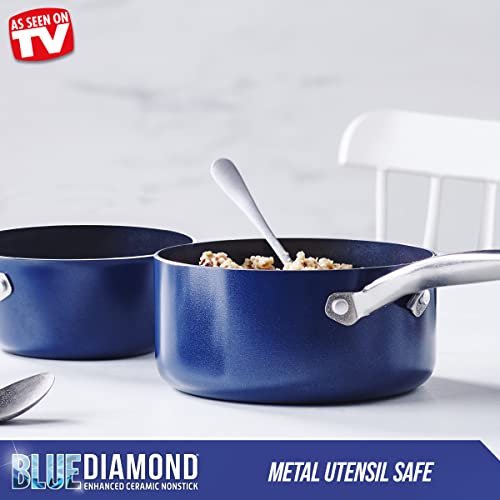 Blue Diamond Cookware Diamond Infused Ceramic Nonstick 1-Quart and 2-Quart Saucepan Pot Set A9047