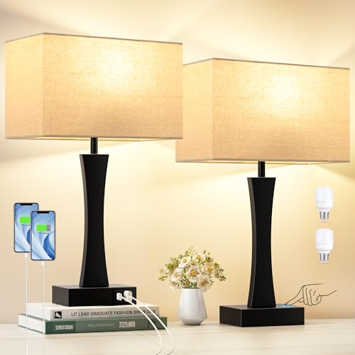3 Way Dimmable Touch Table Lamp Set of 2 with USB Ports X42235