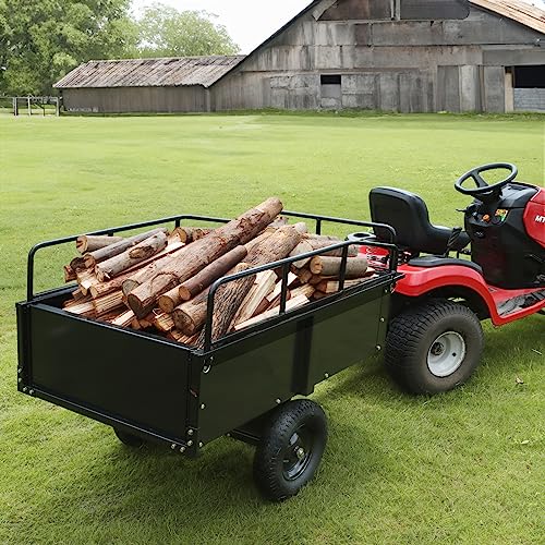 Heavy Duty Steel ATV Dump Cart, 750 lbs, 15 Cubic Feet Garden Utility with Removable Sides U9496