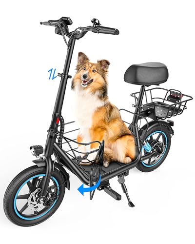 Electric Scooter with Seat & Pet Basket - 30 Miles Range 650W Motor 48V 13.5Ah Battery 18.6MPH 14" Pneumatic Tires Foldable Design Dual Shock Absorbers 300lbs Capacity P813