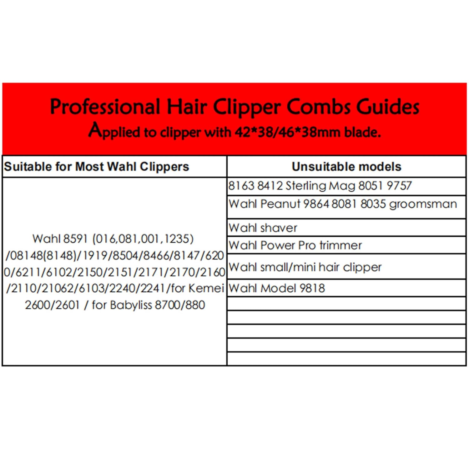 8 Pcs Black Hair Clipper Combs Guides Set D6996