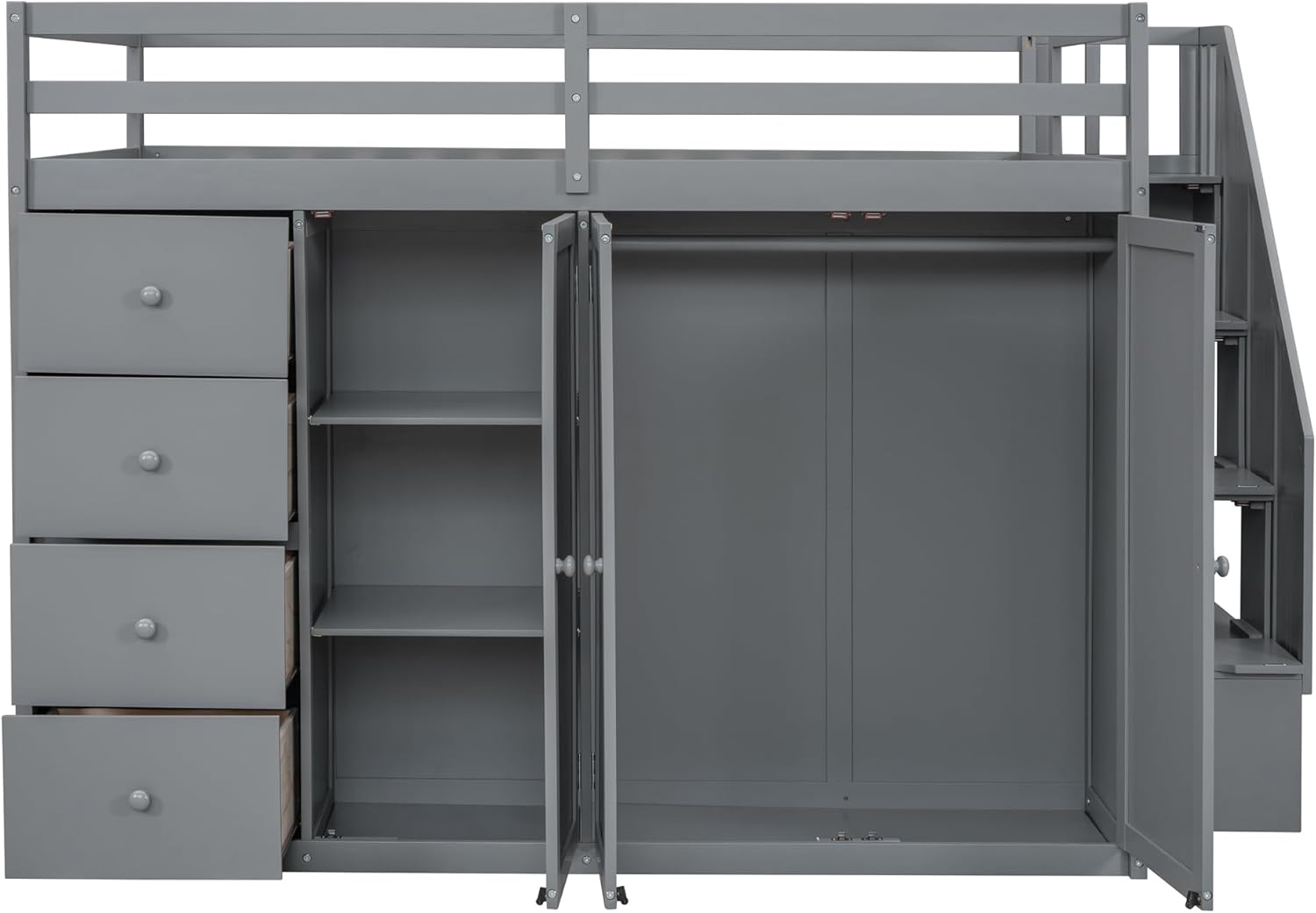 Gray Wooden Loft Bed with Storage Space G307