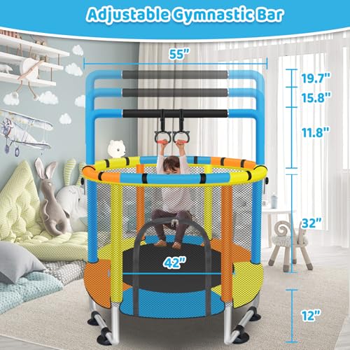 55'' Toddler Trampoline with Safety Enclosure Net & Adjustable Gymnastics Bar R149