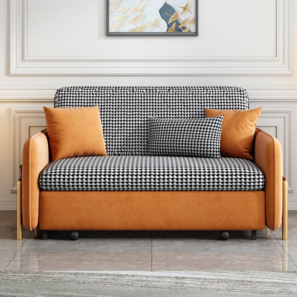 Orange Velvet Convertible Sleeper Sofa Bed U712