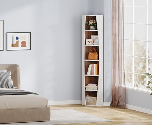 White and Walnut 6-Tier Corner Bookcase G52086