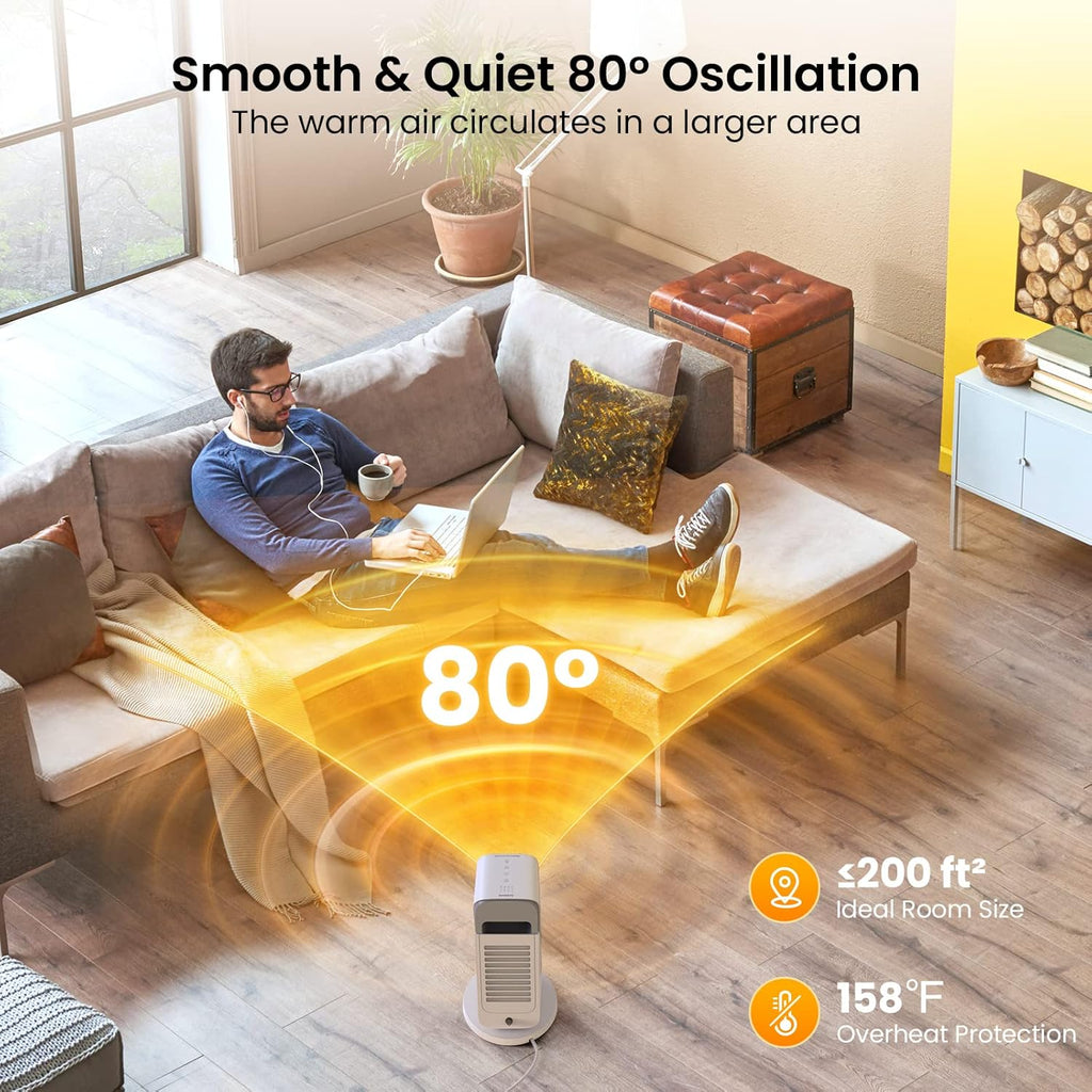 1500W Smart Ceramic Heater with 80° Oscillation K586
