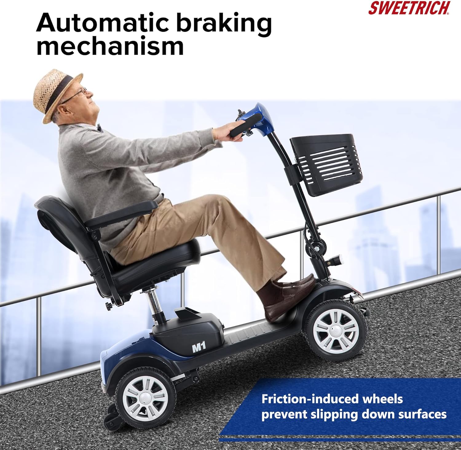 Compact Electric Mobility Scooter with Lead-Acid Battery and Leather Seat-Blue W487244