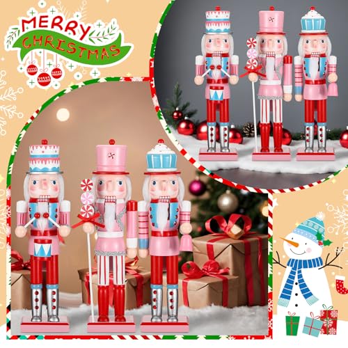 3 Pcs Pink Wooden Nutcracker Figures O675