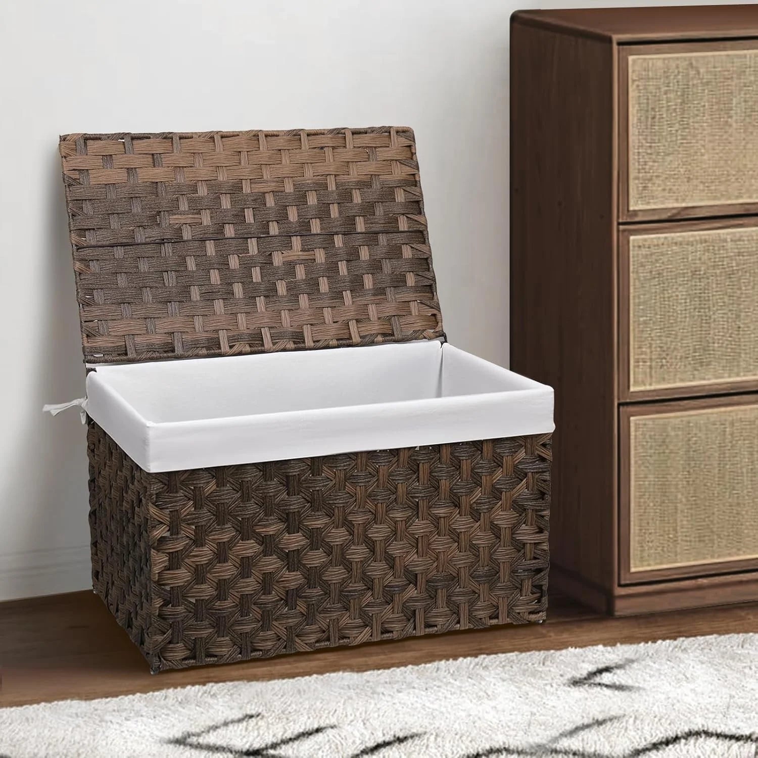 Brown Woven Storage Basket with Lid, 27.7 Gallon H144