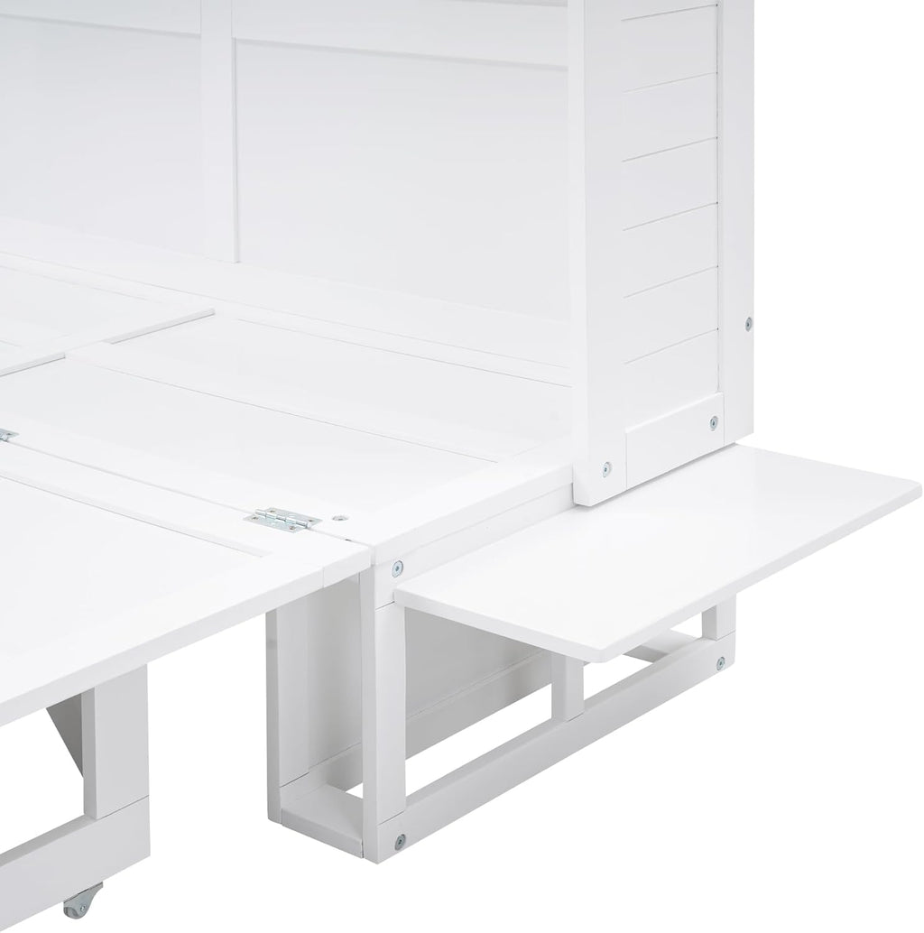 White Queen Murphy Bed Cabinet with Bookcase and Drawer G830
