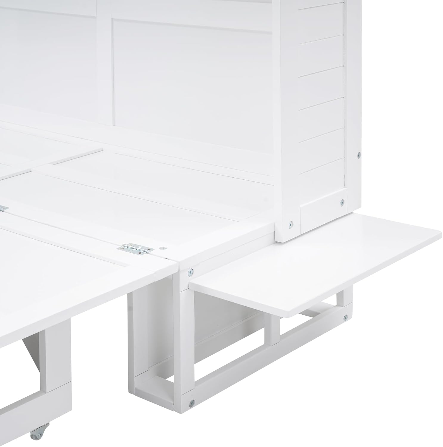 White Queen Murphy Bed Cabinet with Bookcase and Drawer G830