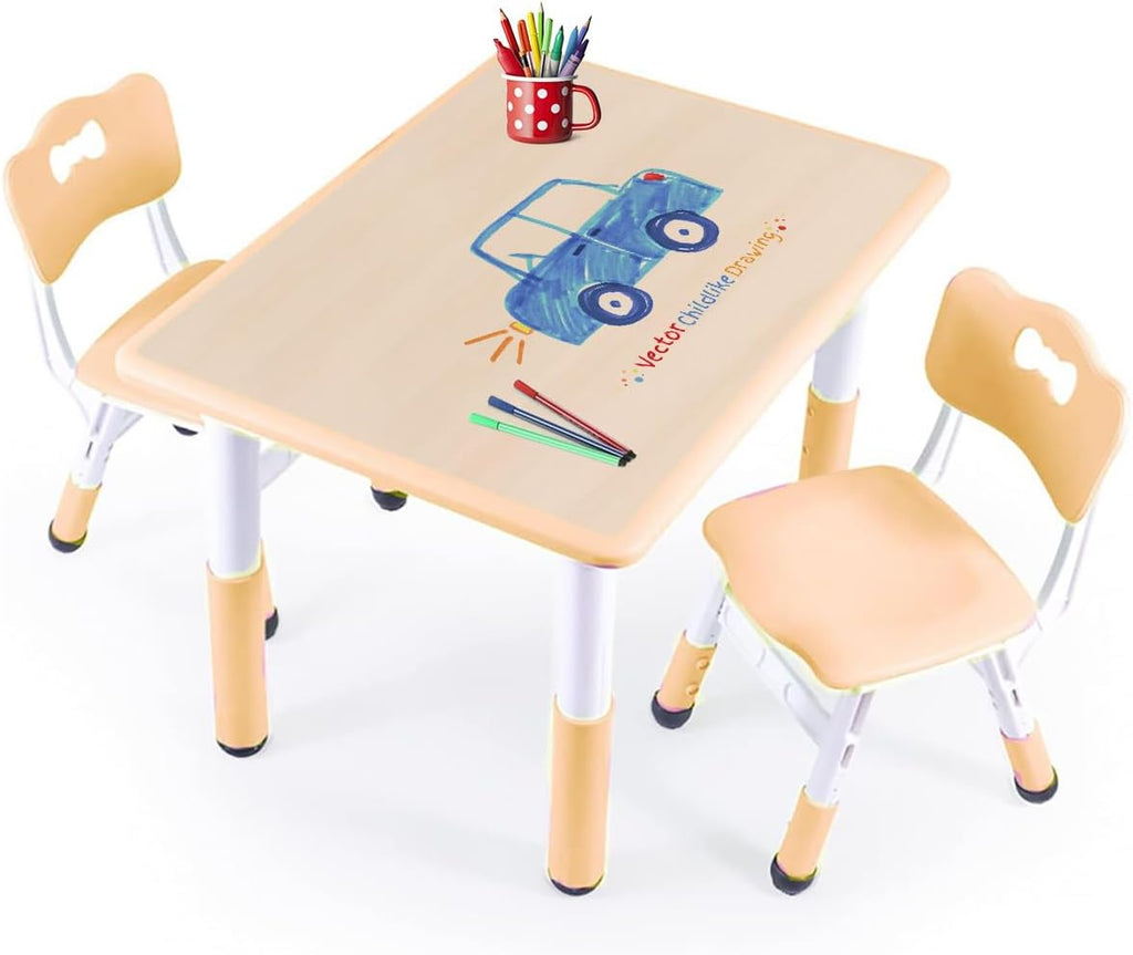 Kids table and chair set with 8 leg covers and 12 color pens U5961