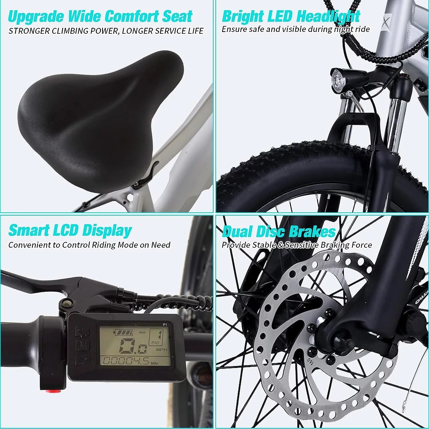 750W 48V 14AH Removable Battery 26" Fat Tire Electric Bike U582