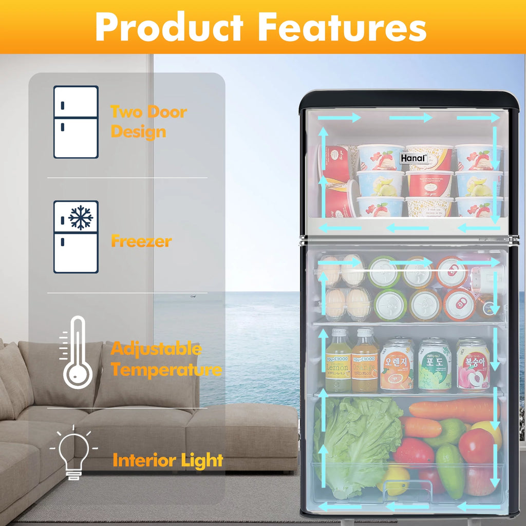 3.5 Cu Feet Two Door Mini Fridge with Freezer, Black D1960