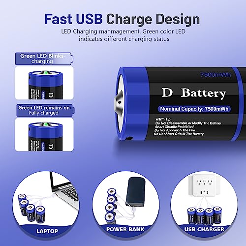 4 Pack Rechargeable C Cell Batteries 1.5v Lithium 4100mWh M311