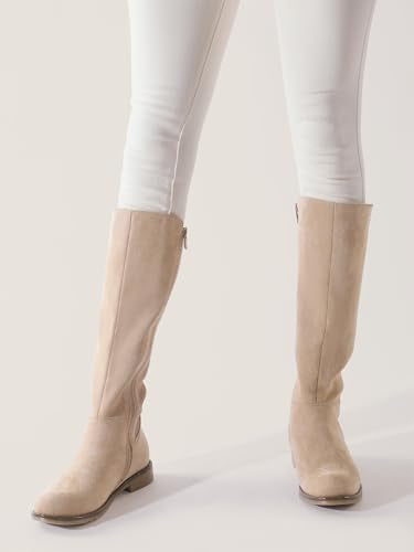 Knee High Boots Flat Low Heel Stretchy Round Toe with Side Zipper G702
