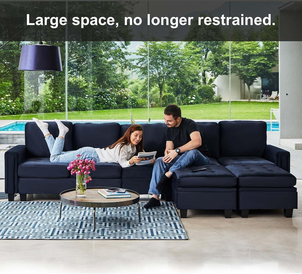 Blue Velvet Modular 4 Seat Sofa Couch Sectional C719332