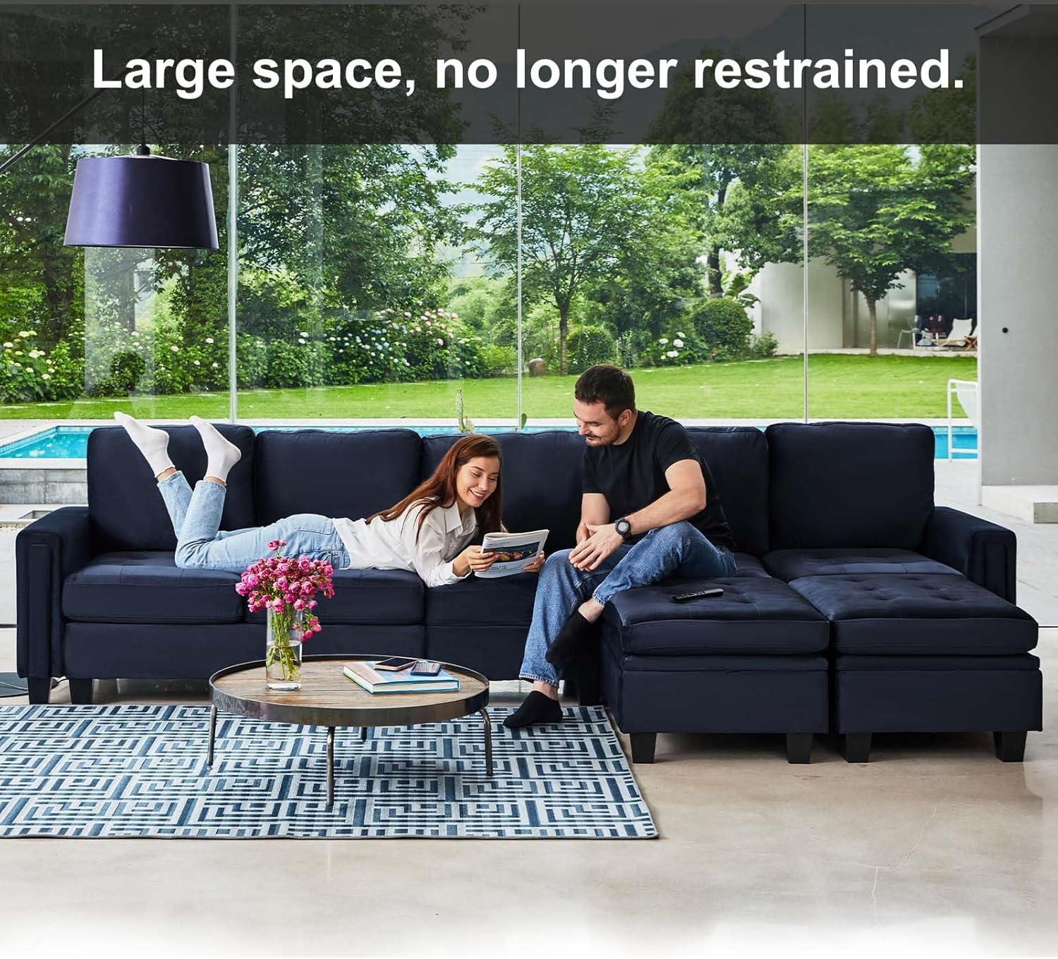 Blue Velvet Modular 4 Seat Sofa Couch Sectional C719332