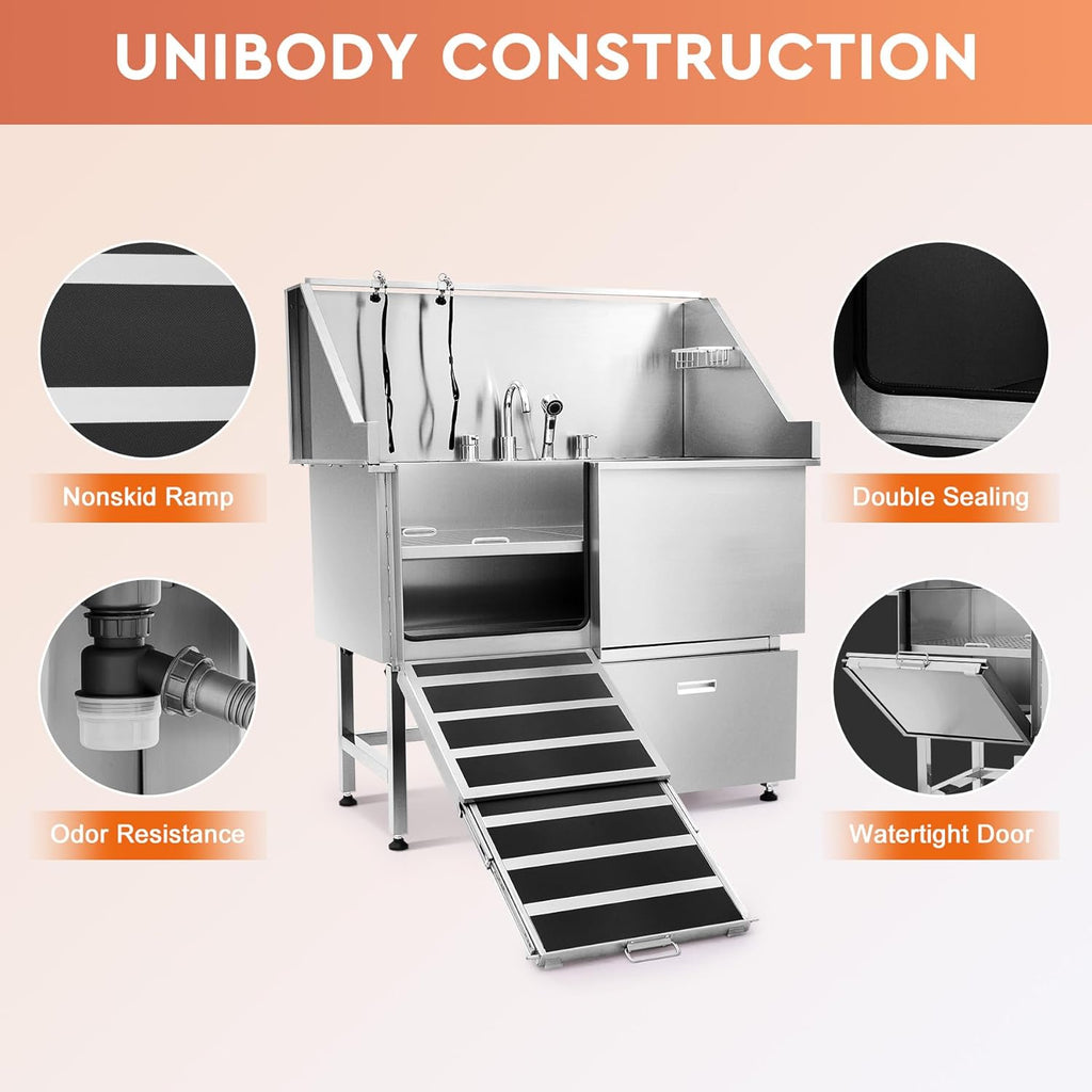 50 in. Stainless Steel Dog Grooming Tub with Ramp F677