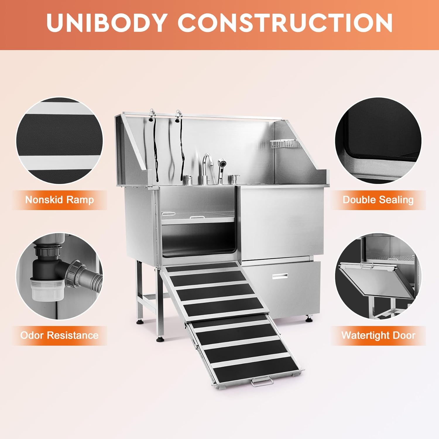 50 in. Stainless Steel Dog Grooming Tub with Ramp F677