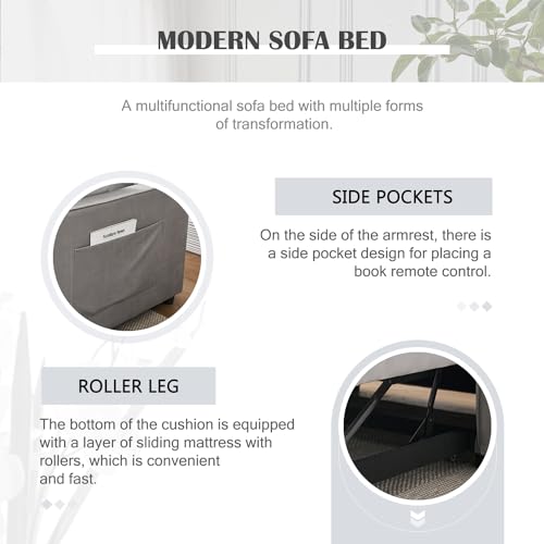 Grey 3 in 1 Convertible Sleeper Sofa Bed with Adjustable Backrest F3235