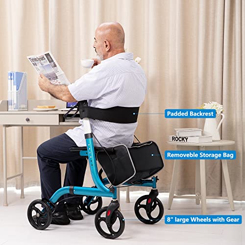 Champagne Lightweight Aluminium Folding Rollator Walker with Seat and 8-inch Wheels C2427