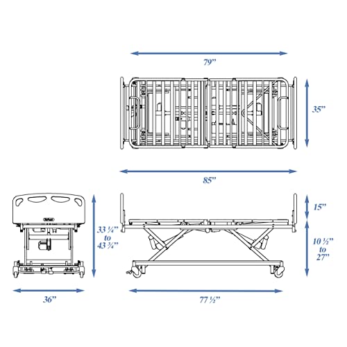 5 Function Full Electric Low Bed with High Density Foam Mattress & Half Rail Package (36" W x 80" L) G48380