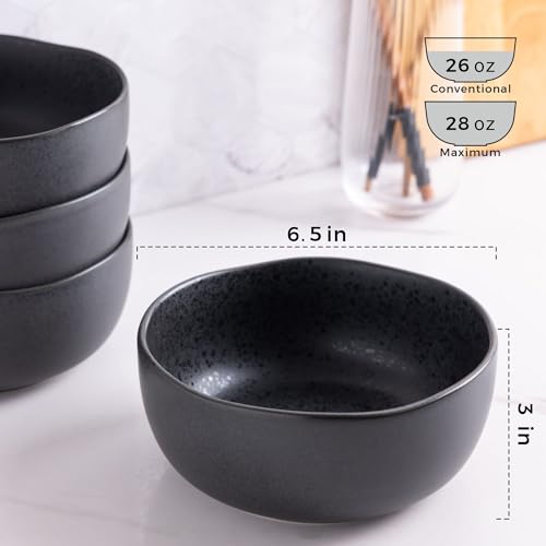 Stoneware Cereal Bowls Set of 6, 28oz Matte Black H427533