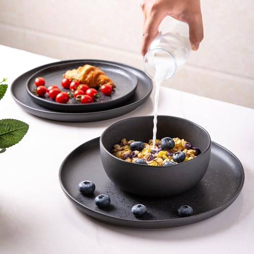 Stoneware Cereal Bowls Set of 6, 28oz Matte Black H427533