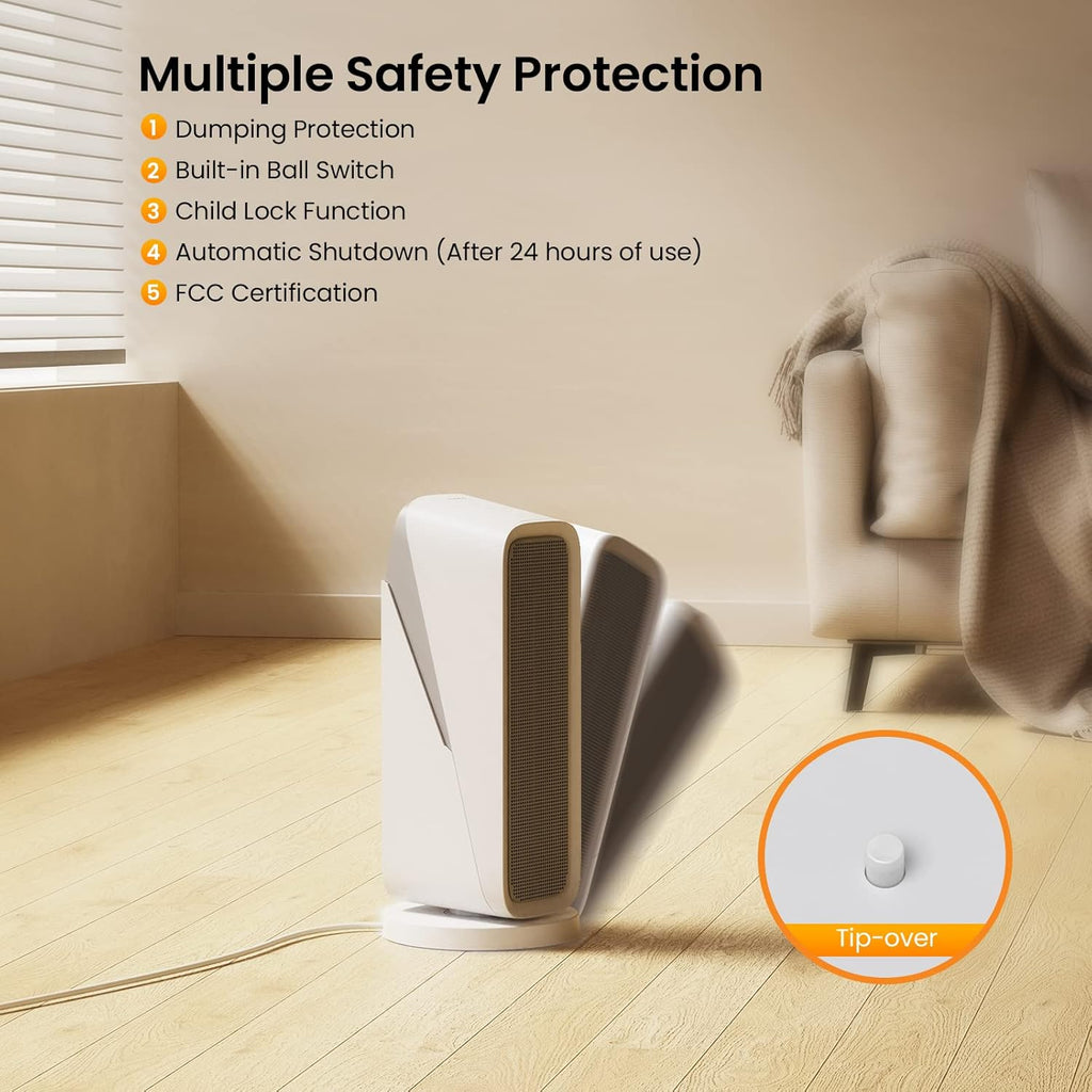 1500W Smart Ceramic Heater with 80° Oscillation K586