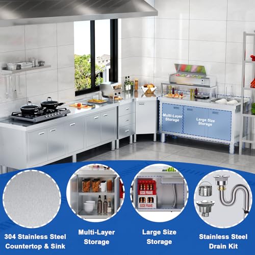 Freestanding Stainless Steel Utility Sink with Cabinet, 21.66 x 63 x 35.43 inches Z990