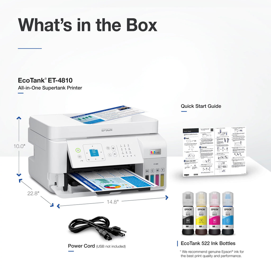 EcoTank ET-4810 Wireless All-in-One Supertank Printer with Scanner, Copier, Fax, ADF and Ethernet T823911