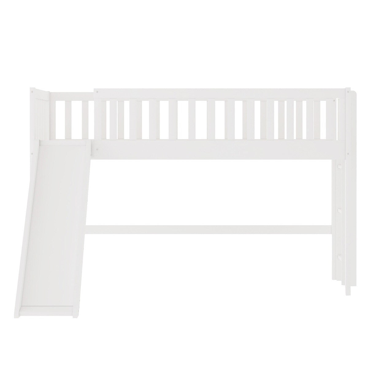 White Wooden Low Loft Bed with Slide and Ladder B199