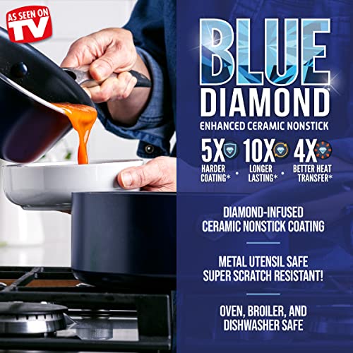 Blue Diamond Cookware Diamond Infused Ceramic Nonstick 1-Quart and 2-Quart Saucepan Pot Set A9047