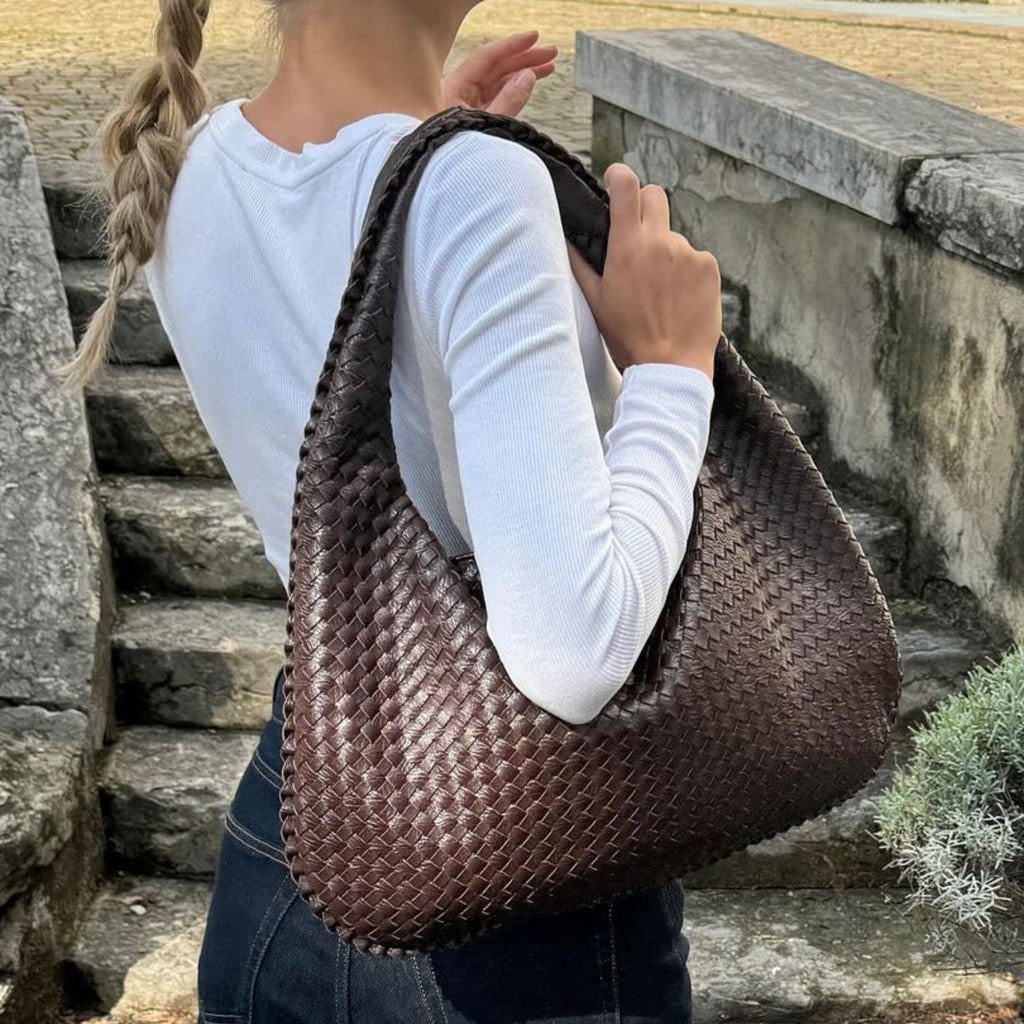 Ounamei Vintage Woven Vegan Leather Hobo Bag Large Shoulder Handbag for Women